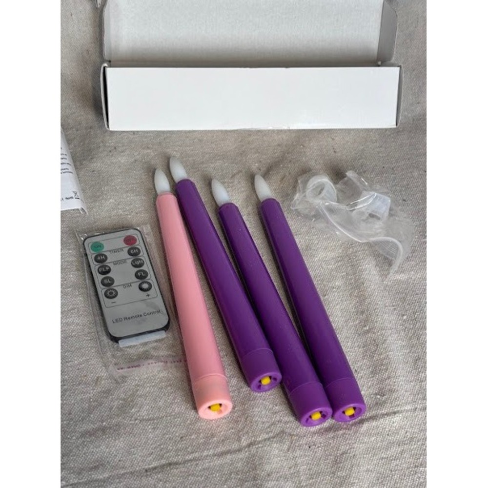 LED‎ Taper Candles with Remote Pink & Purple Flameless Flickering Battery